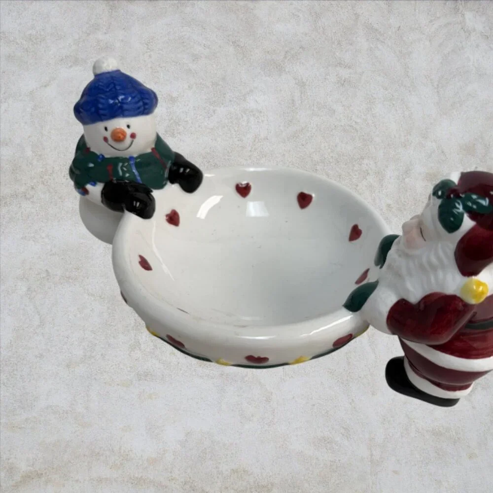 VINTAGE SERVEWARE -- Christmas Chip & Dip/Cheese Ball/Snack Bowl, Santa, Frosty